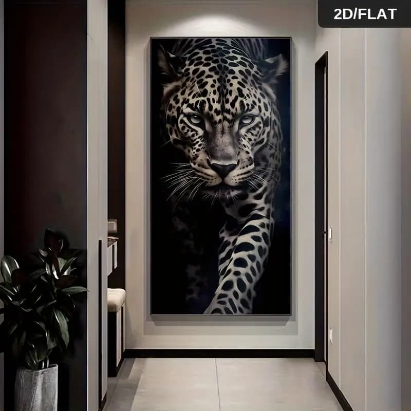 Tela de arte abstrata moderna com estampa de jaguar em azul e preto