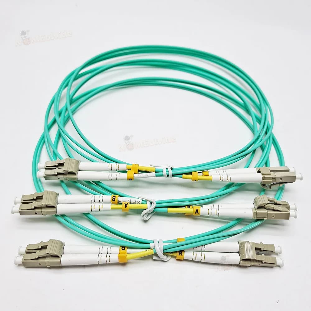 Cabo fibra óptica OM3 LC UPC duplex multimodo ciano com conectores LC brancos em kit 10 peças