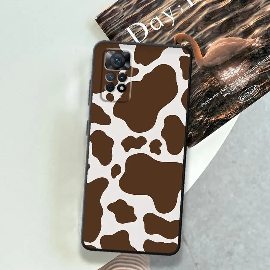Capa protetora para Xiaomi Redmi Note com estampa de vaca marrom e branco material resistente