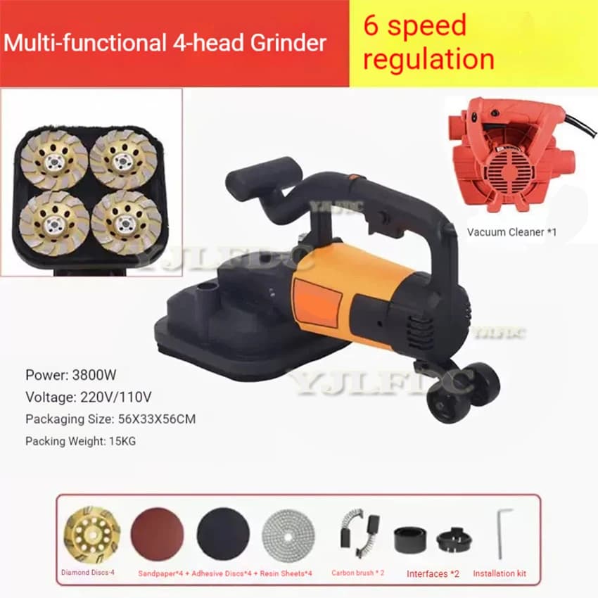 Moedor elétrico profissional 3800W com 4 discos, regulagem de velocidade e aspirador de pó vermelho