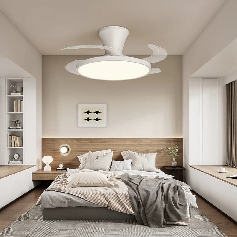 Ventilador de teto moderno com luz LED e lâminas invisíveis, branco