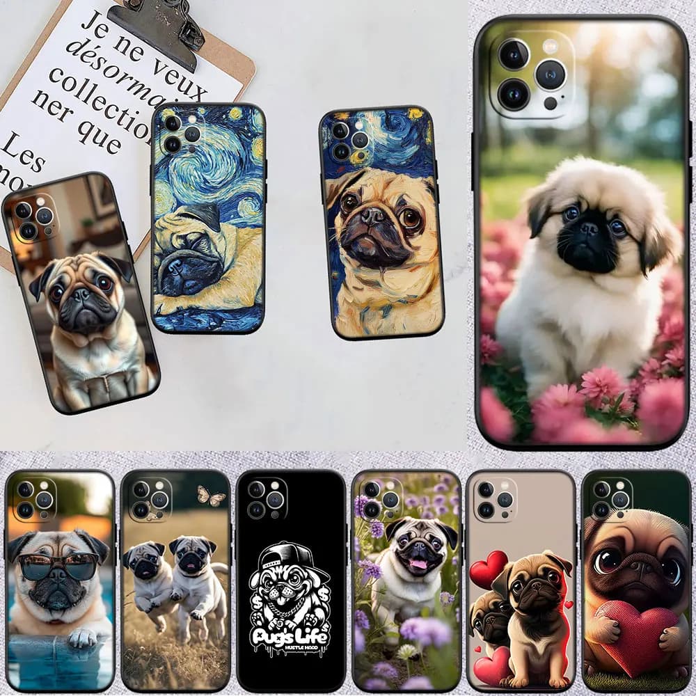 Capa de telefone Xiaomi Poco com estampa de pug em estilo artístico fosco para modelos C40 a M3 Pro Ultra