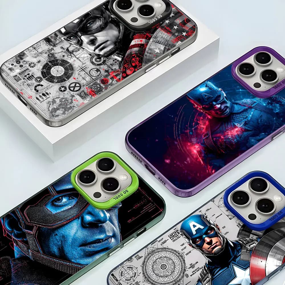 Conjunto de capas para Xiaomi Redmi Note com temas do Capitão América em várias cores e estilos detalhados