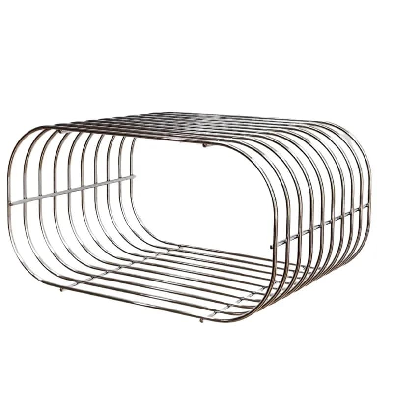 Estante de parede geométrica em metal prata com formato de arco e 2 andares para livros