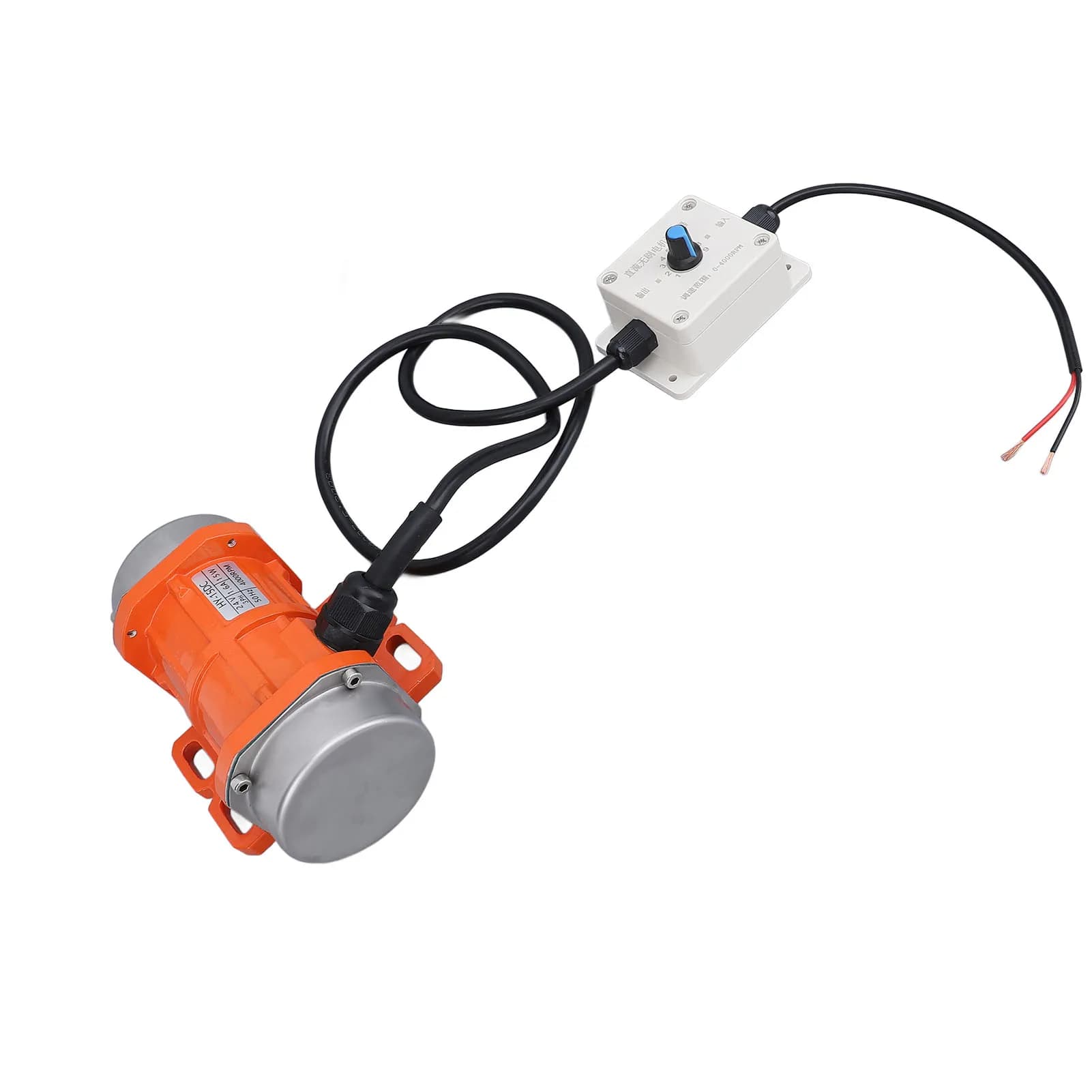 Motor de vibração sem escova laranja com cabo preto e controlador de velocidade branco para concreto