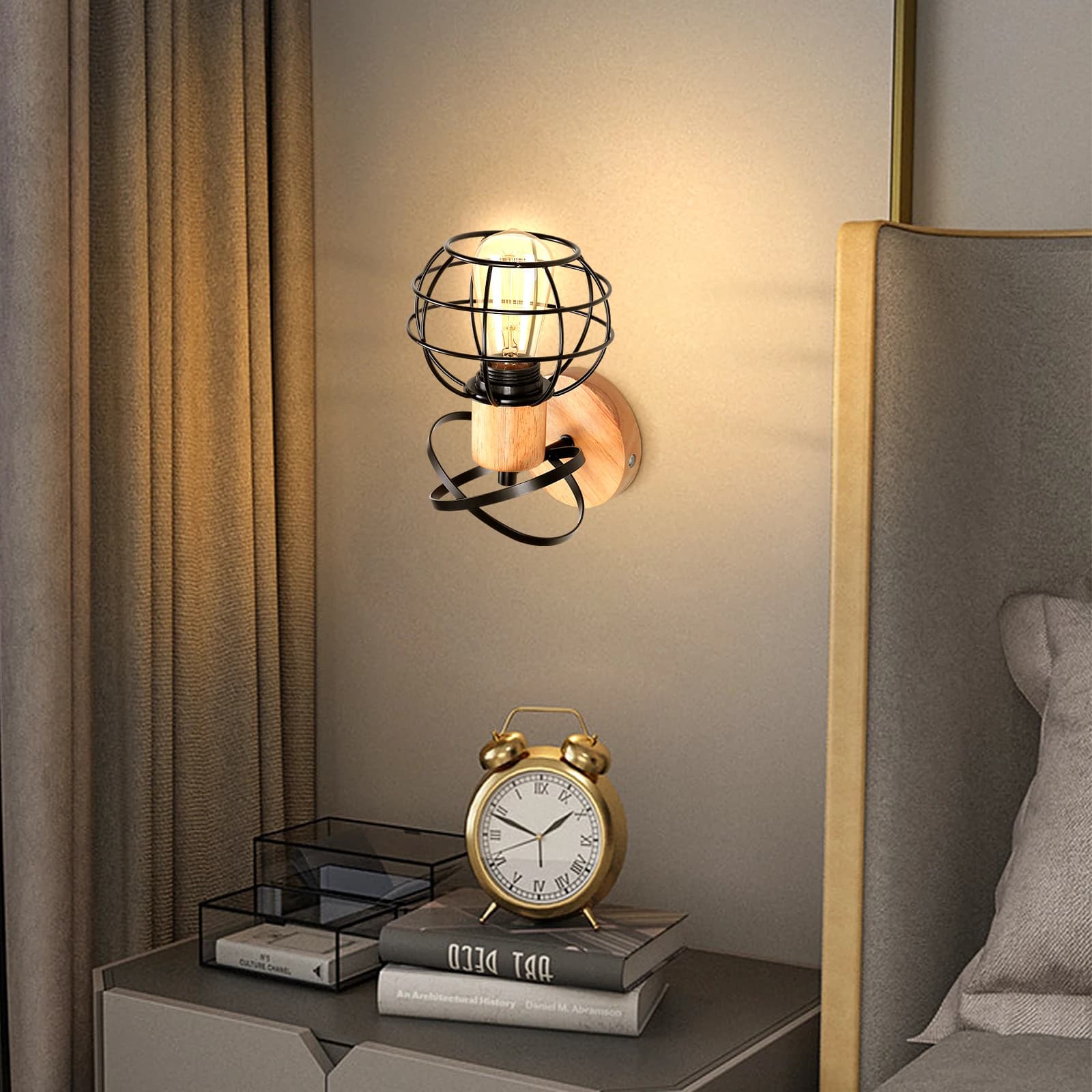 Vintage conduziu a luz de parede retro loft industrial lâmpada parede e27 madeira ferro preto gaiola abajur arandela iluminação interior wandlamp