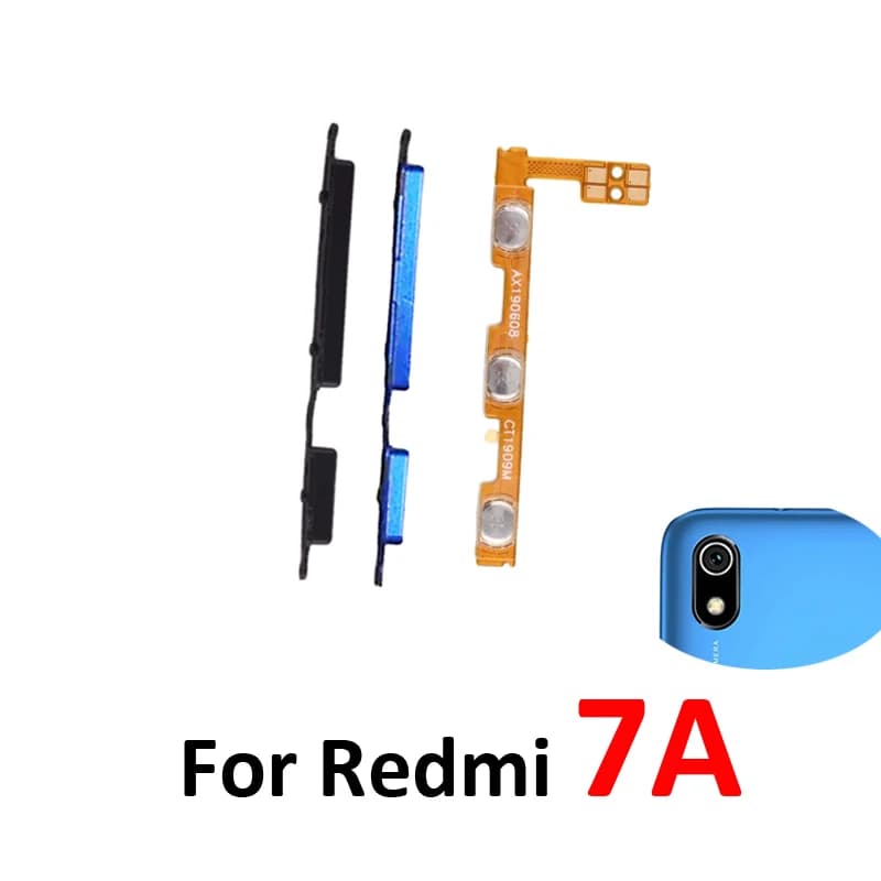 Conjunto de peça de reposição para Xiaomi Redmi 7A com botões volume e liga/desliga preto e azul