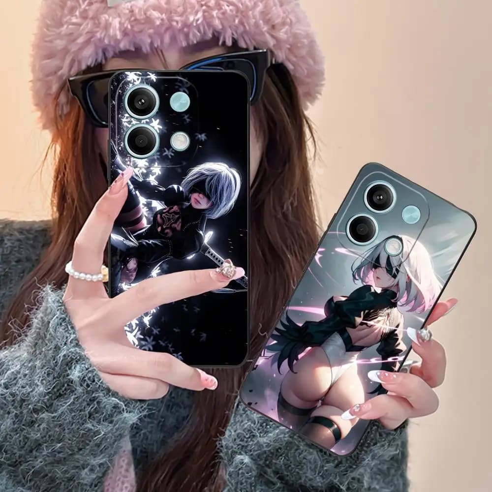 Capa preta para Xiaomi Redmi Note com estampa colorida da personagem 2B do jogo Nier Automata