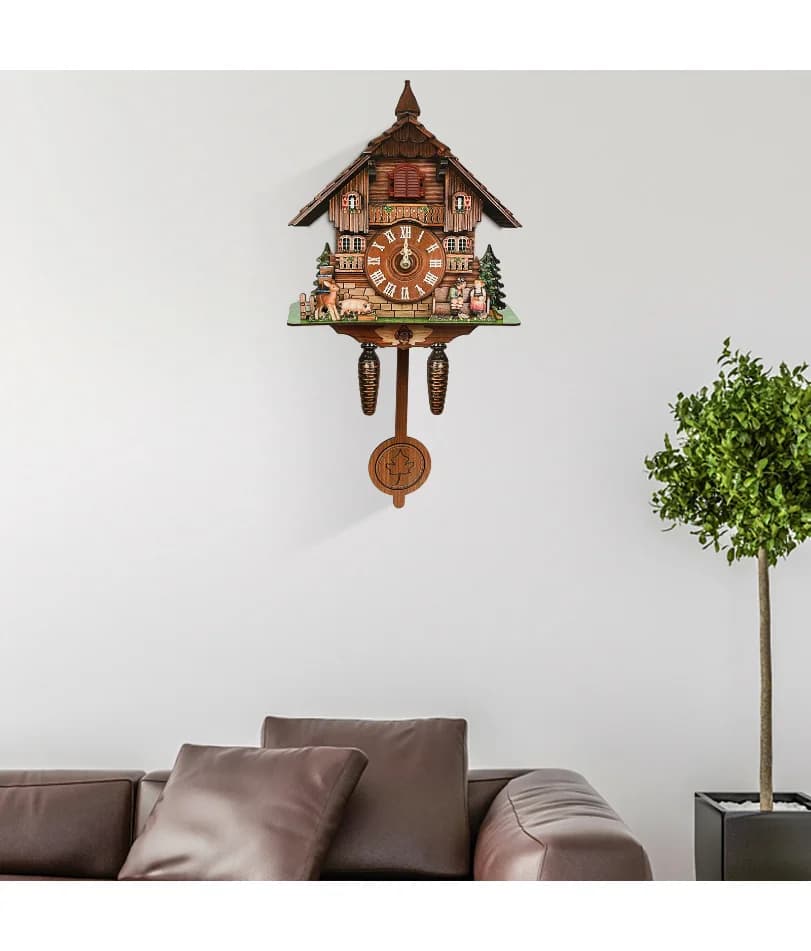 Relógio de parede cuco, relógio de parede de madeira vintage com pêndulo decoração de relógio de parede, relógio suspenso para quarto, sala de estar, escritório