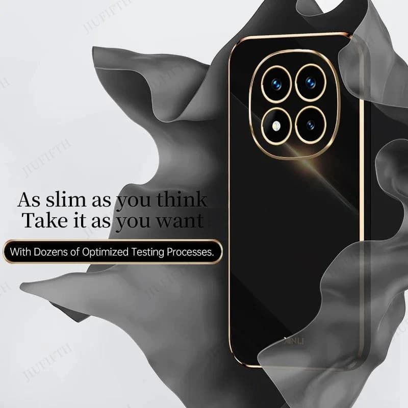 Capa preta para Xiaomi Redmi Note 14 com bordas douradas, design fino e elegante, silicone macio 6D