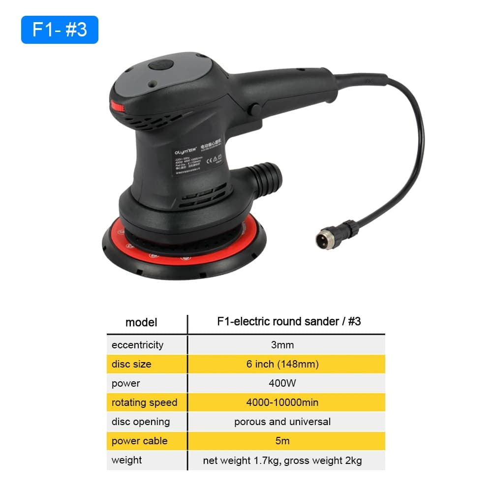 Lixadeira elétrica orbital rotativa central HONGMAI com cabo e etiqueta F1-#3