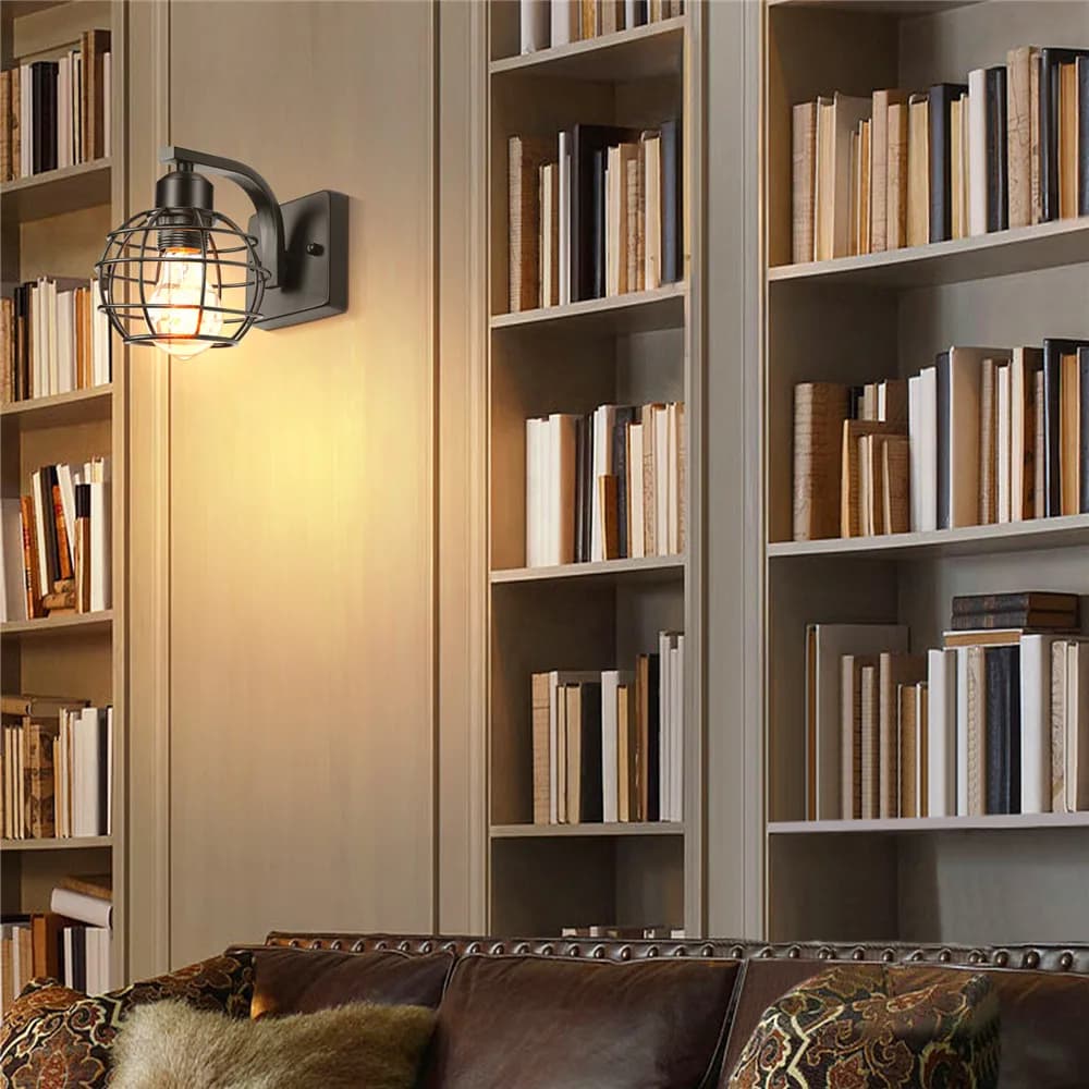 Vintage conduziu a luz de parede retro loft industrial lâmpada parede e27 madeira ferro preto gaiola abajur arandela iluminação interior wandlamp