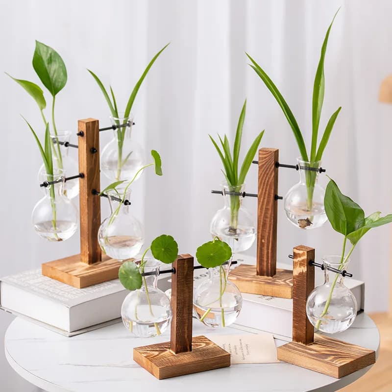 Terrário vasevase decoração casa bonsai flor vasos de plantas vaso de flores vintage quadro de madeira transparente plantas de mesa de vidro