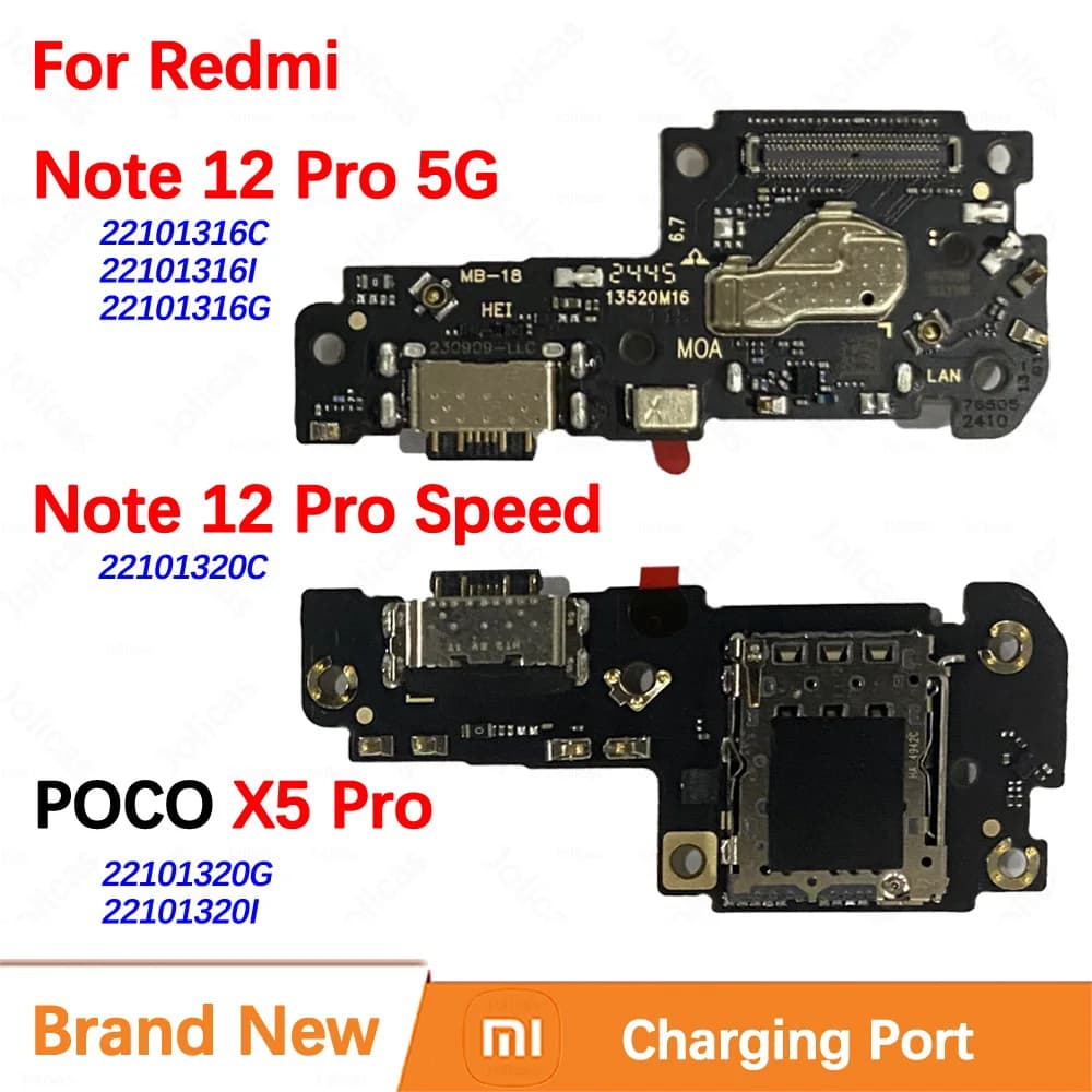 Placa de carregamento para Xiaomi Redmi Note 12 Pro 5G e POCO X5 Pro com conexões USB e slots de cartão
