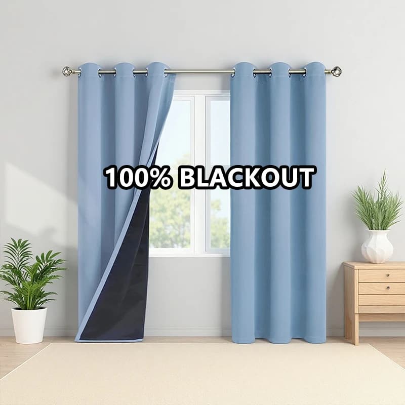 Cortinas blackout azul 100% proteção UV com tecido grosso e ilhós para sala