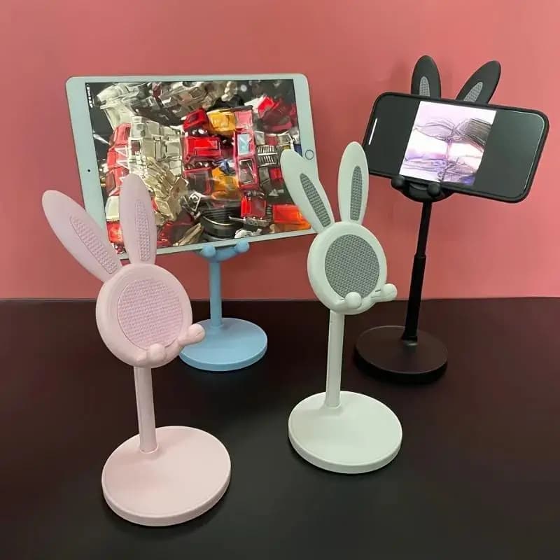 Suportes para celular coelho em cores rosa, azul, branco e preto ajustáveis para mesa