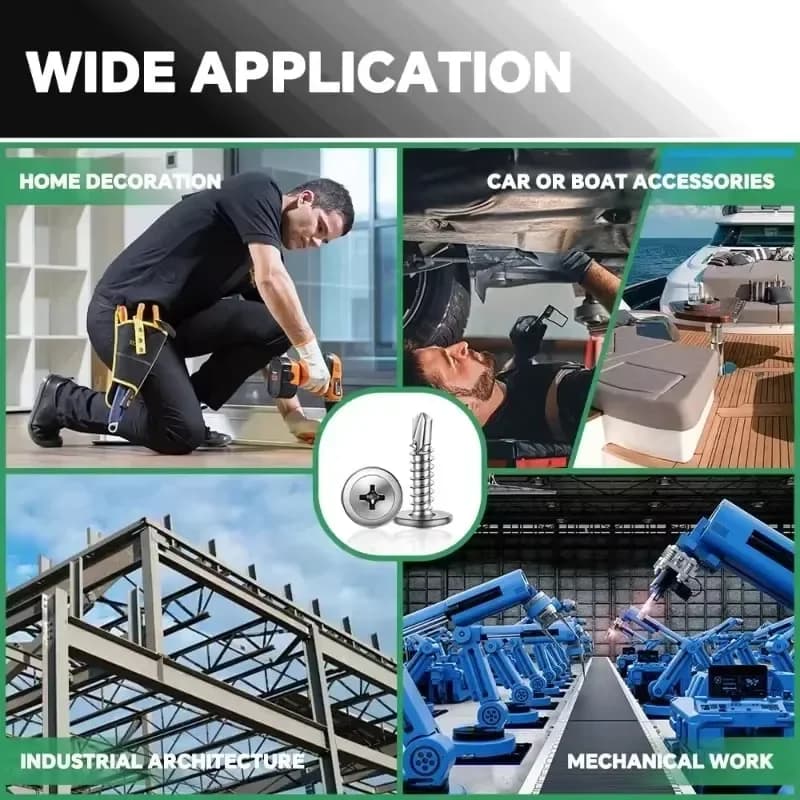 Aplicações dos parafusos autoatarraxantes M4.2 em decoração, acessórios de carro, arquitetura industrial e trabalho mecânico