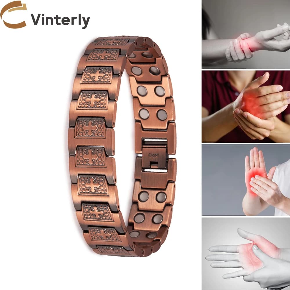 Pulseira Magnética De Cobre Puro Para Homens, Pulseiras De Energia De Saúde, Pulseira De Terapia, Jóias De Terapia, Cruz De Corrente Hnad, 15mm