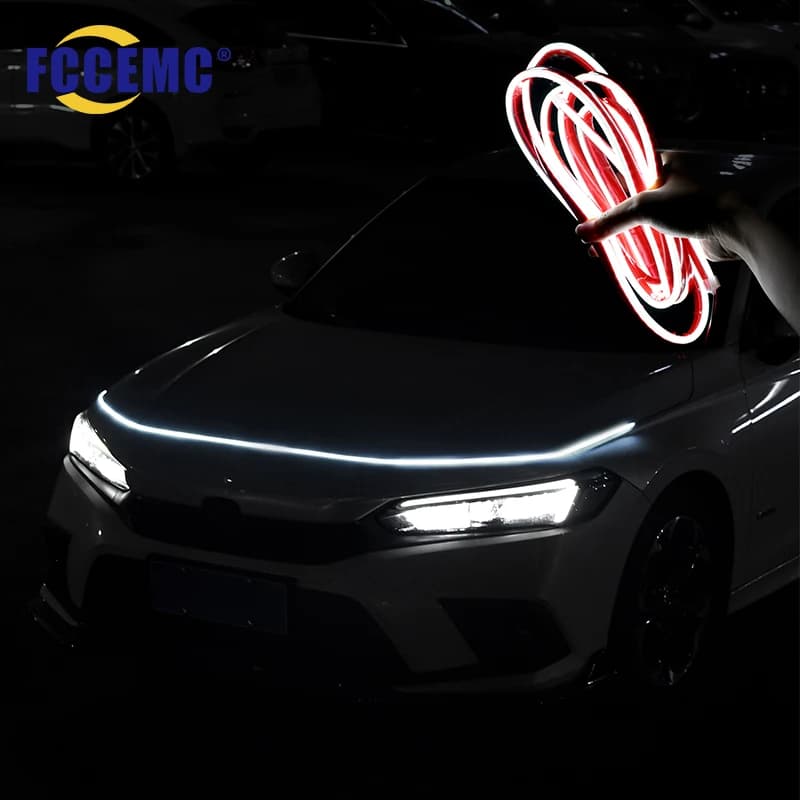 Super brilhante led capô do carro luz de circulação diurna tira varredura iluminação decoração auto ambiente lâmpada néon atmosfera backlight 12v
