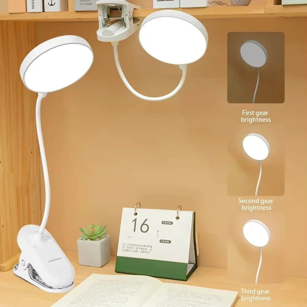 Luminária de Mesa USB com Clip, Lâmpada de Leitura para Cama, Luz Noturna LED com 3 Modos de Dimerização e Proteção para os Olhos