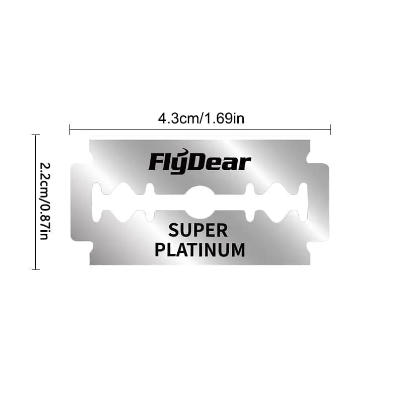 Lâmina de barbear Flygear Super Platinum aço inoxidável com medidas 4,3cm por 2,2cm