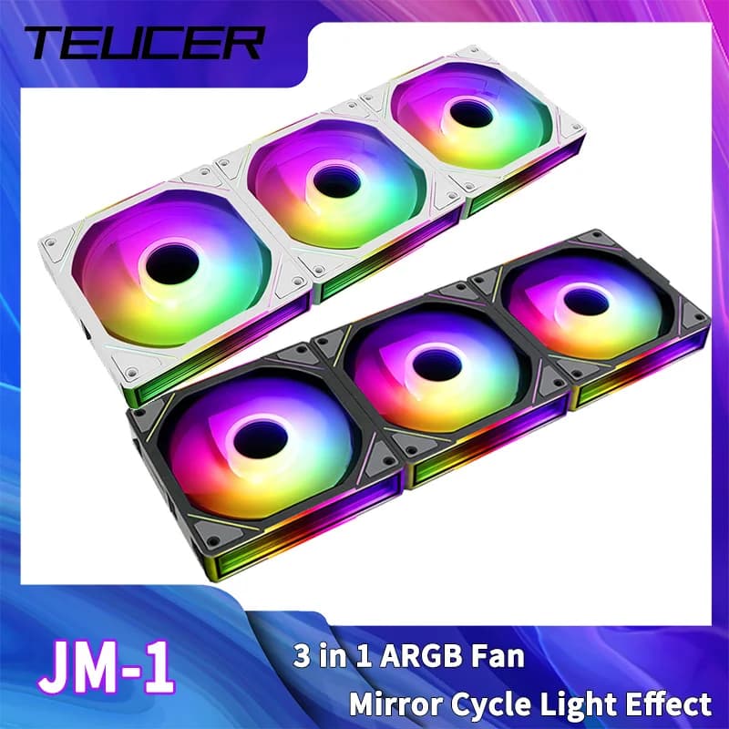 Teucer JM-1 caso do computador ventilador argb espelho ciclo efeito de luz 120mm 4pin pwm pc ventilador de refrigeração baixo ruído ventilador de refrigeração de água