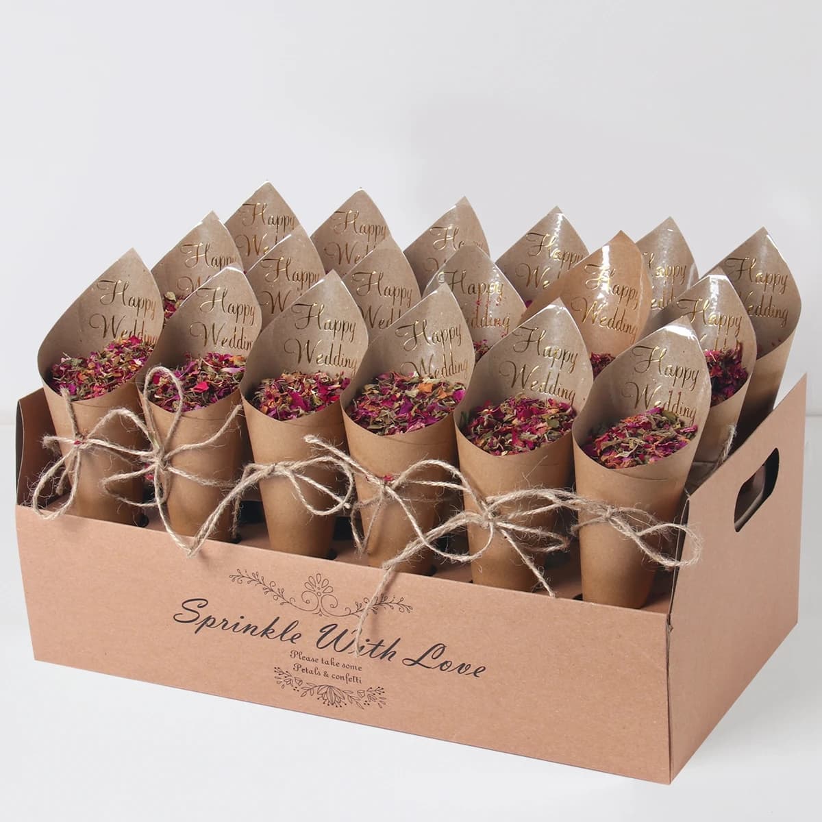 Grão de madeira confete cone titular rosa flor seca pétala decoração do casamento para casamentos decoração aldeia festa de casamento decoração confetes