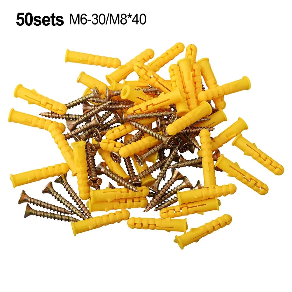 Kit de 50 parafusos auto-roscantes e âncoras de parede amarelas