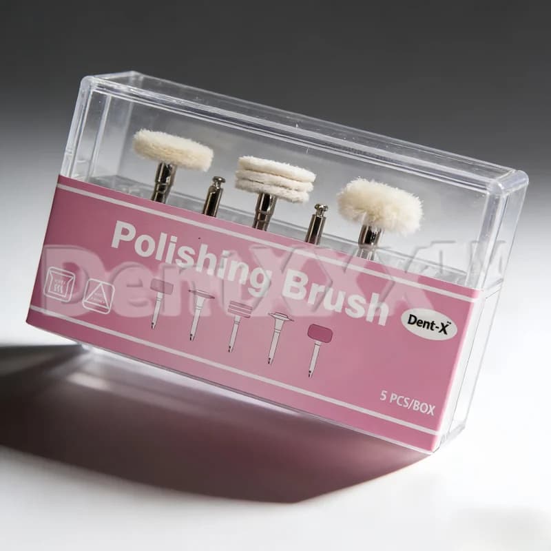 Kit de escovas de polimento mistas 5 peças com haste 2,35mm embalagem com etiqueta rosa Dent-X