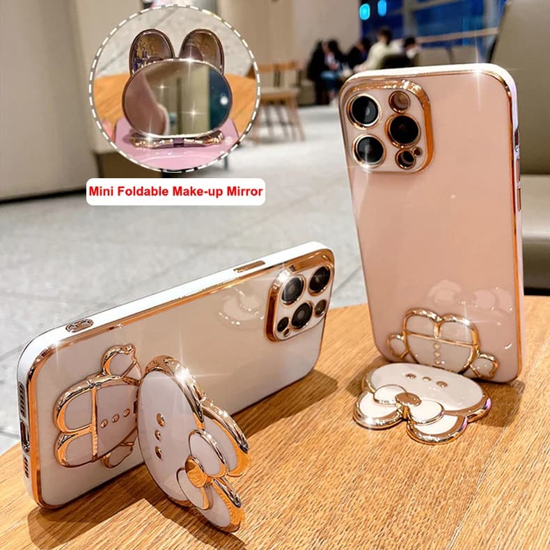 Capas para Samsung Galaxy A Series com suporte espelho dobrável dourado em mesa de madeira