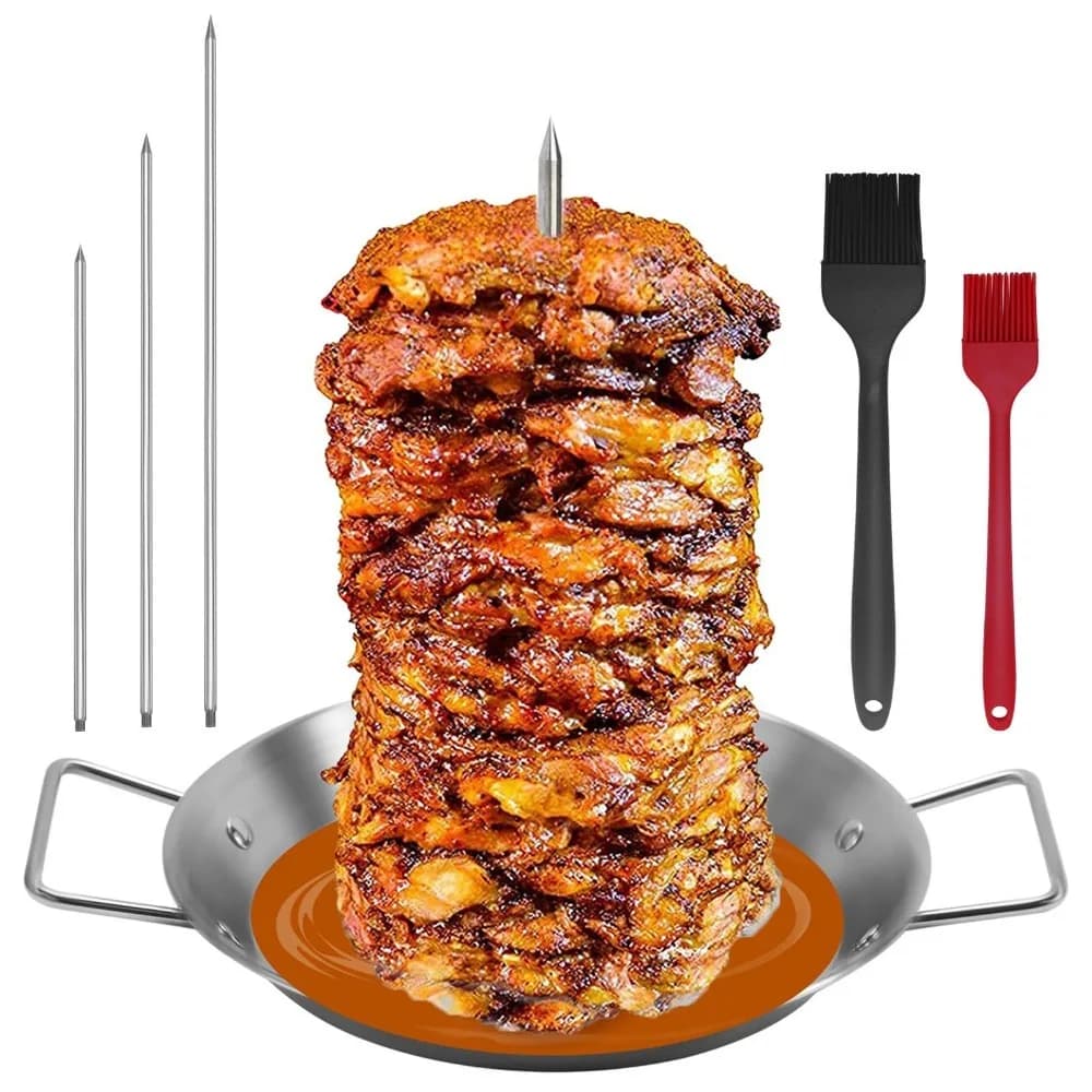 Suporte para espetos de shawarma em aço inoxidável com três espetos removíveis e conjunto de grelha reforçado