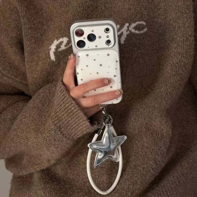 Capa de telefone branco com estampa de estrelas e cordão prateado para Xiaomi