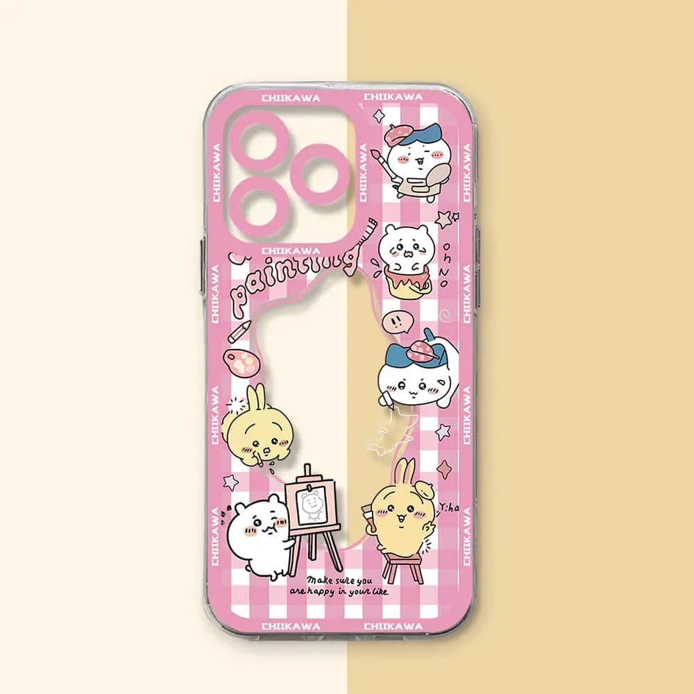 Capa rosa transparente para Xiaomi Redmi Note com estampa fofa Chiikawa e detalhes de pintura