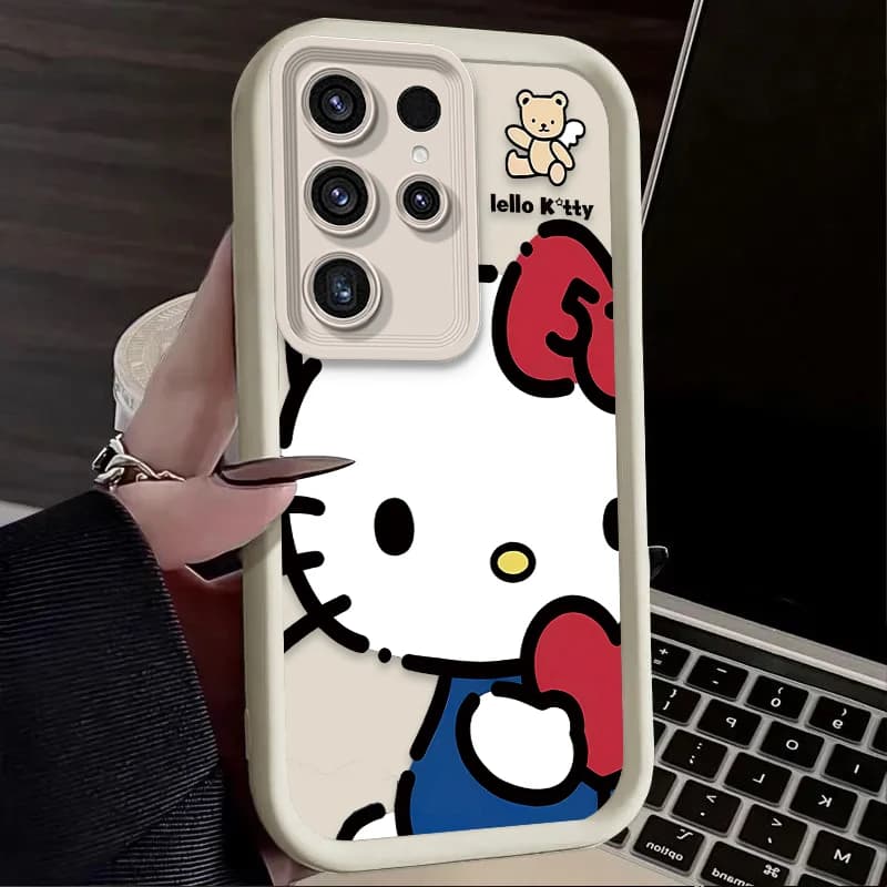 Bonito dos desenhos animados olá kitty caso de telefone para samsung galaxy s24 s25 s23 ultra s22 s21 plus fe a36 a56 a26 a16 a06 a15 a25 a35 a55 5g