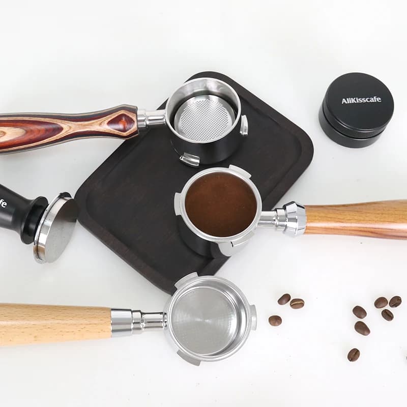 Portafilter 51mm prata com cabo de madeira, cesto filtro e acessórios para máquina de café espresso
