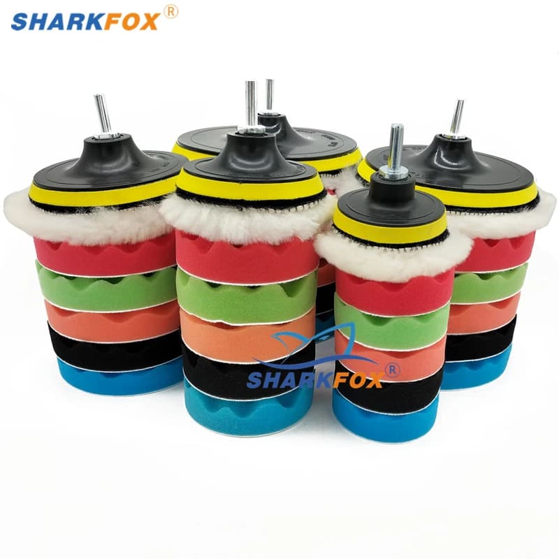 Kit de almofadas de polimento Sharkfox multicolorido com disco de polimento e almofada de cera