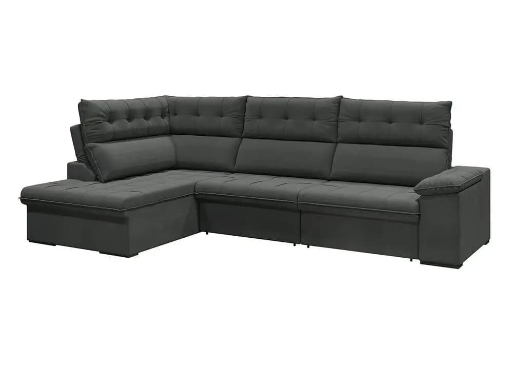 Sofa de canto retratil reclinavel cinza escuro