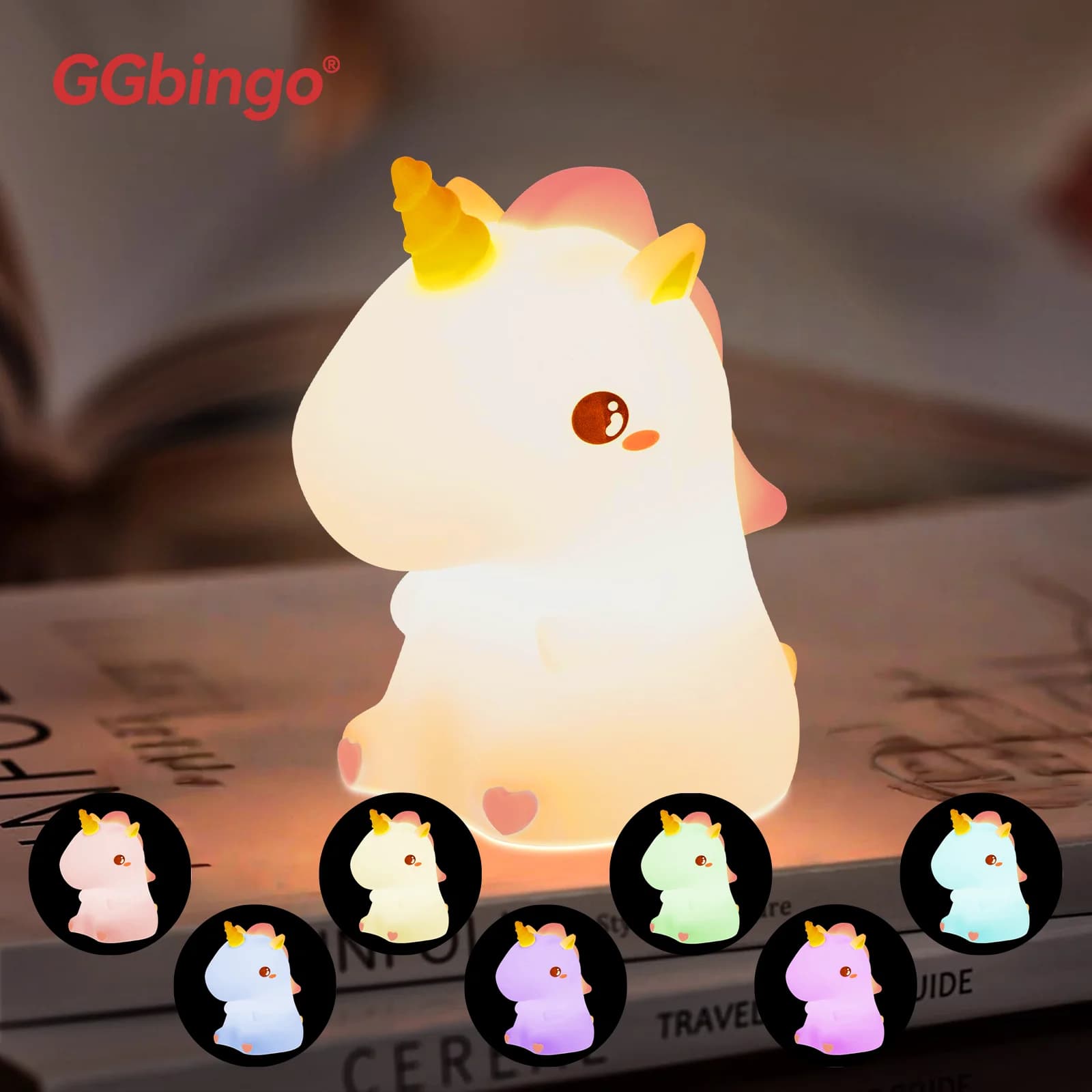 Luminária de Mesa LED de Silicone em Formato de Unicórnio com Sensor de Toque, Mudança de Cor RGB, Recarregável via USB, Ideal para Presente Infantil e Iluminação de Quarto