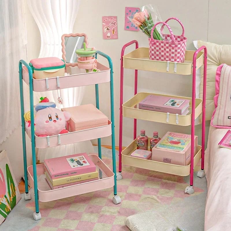 Prateleira de armazenamento de carrinho de cor de contraste de 3 camadas multi-camada móvel carrinho cosméticos lanche rack de armazenamento banheiro prateleira móvel casa