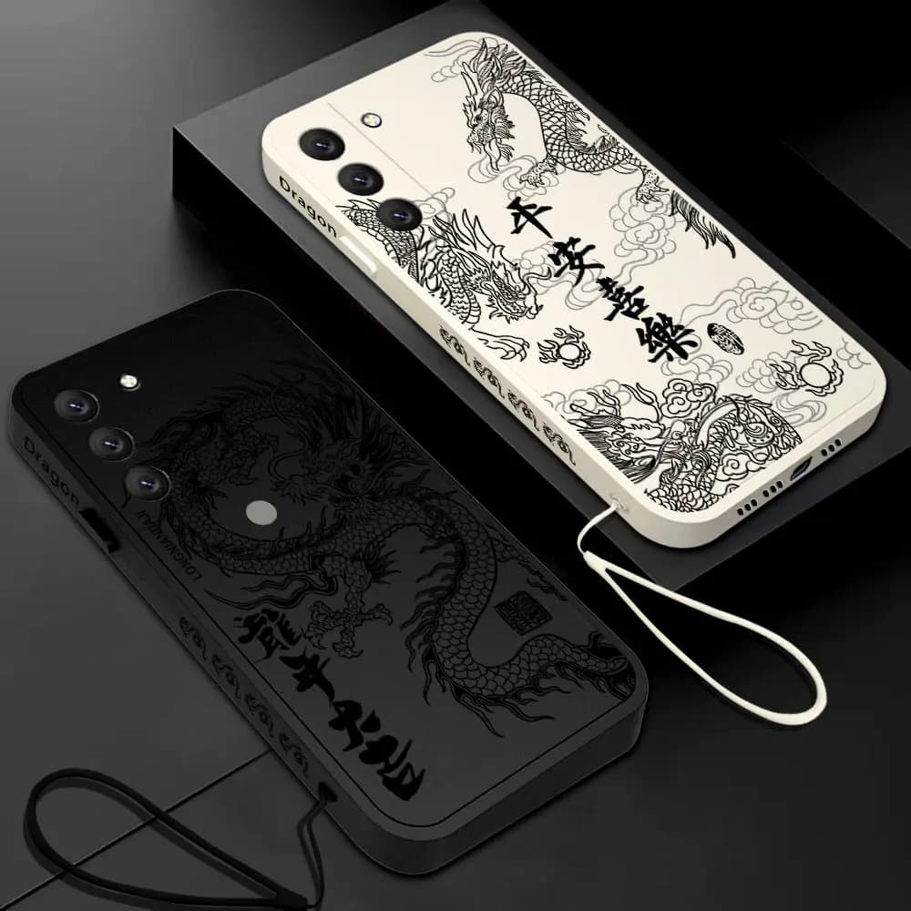 Capa de telefone preto com design de dragão branco para Xiaomi