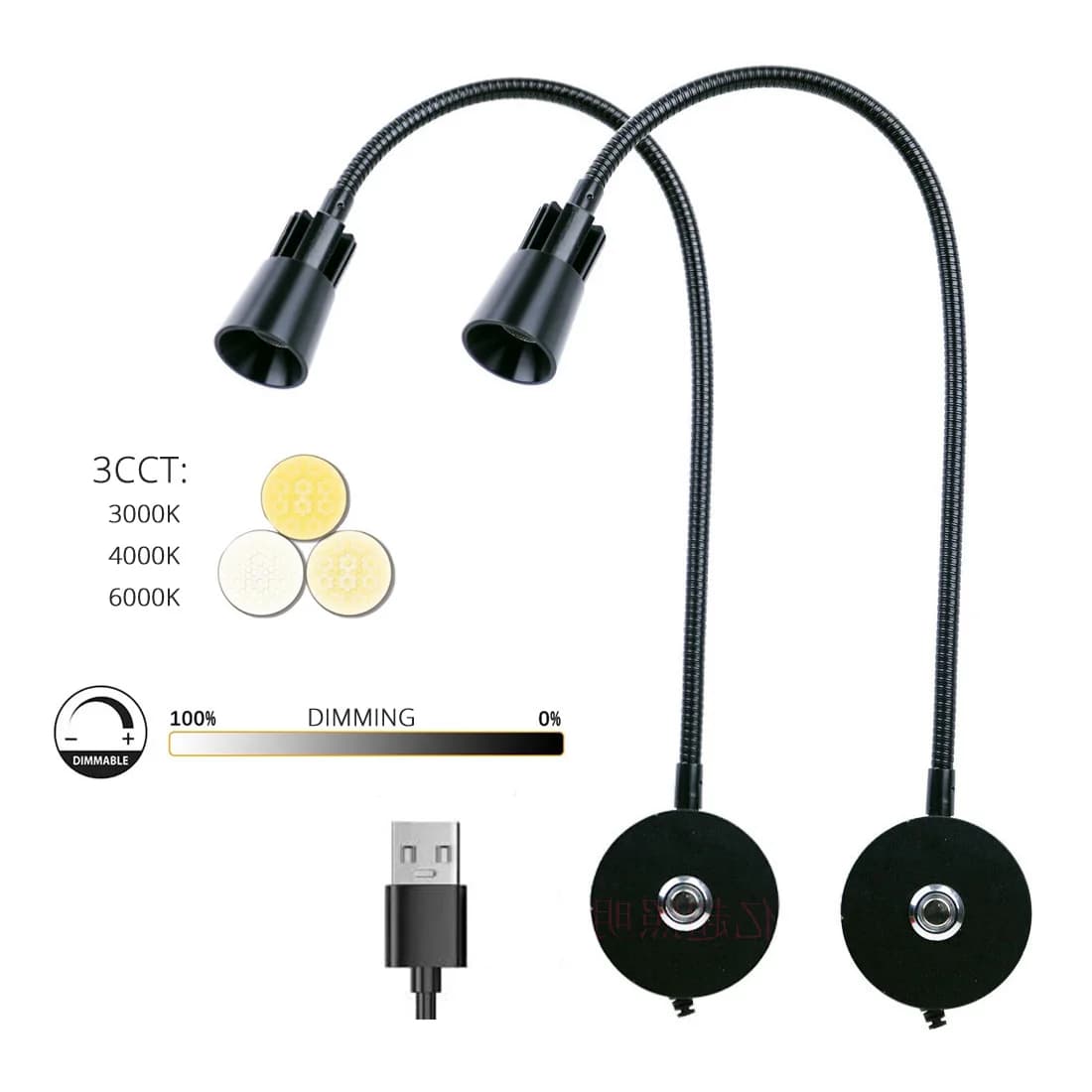 Lâmpada LED USB cabeceira parede leitura ajustável 3CCT 5V 15cm