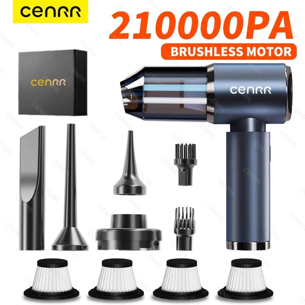Aspirador de pó para carro CENRR com acessórios, motor sem escova, sucção 210000 PA