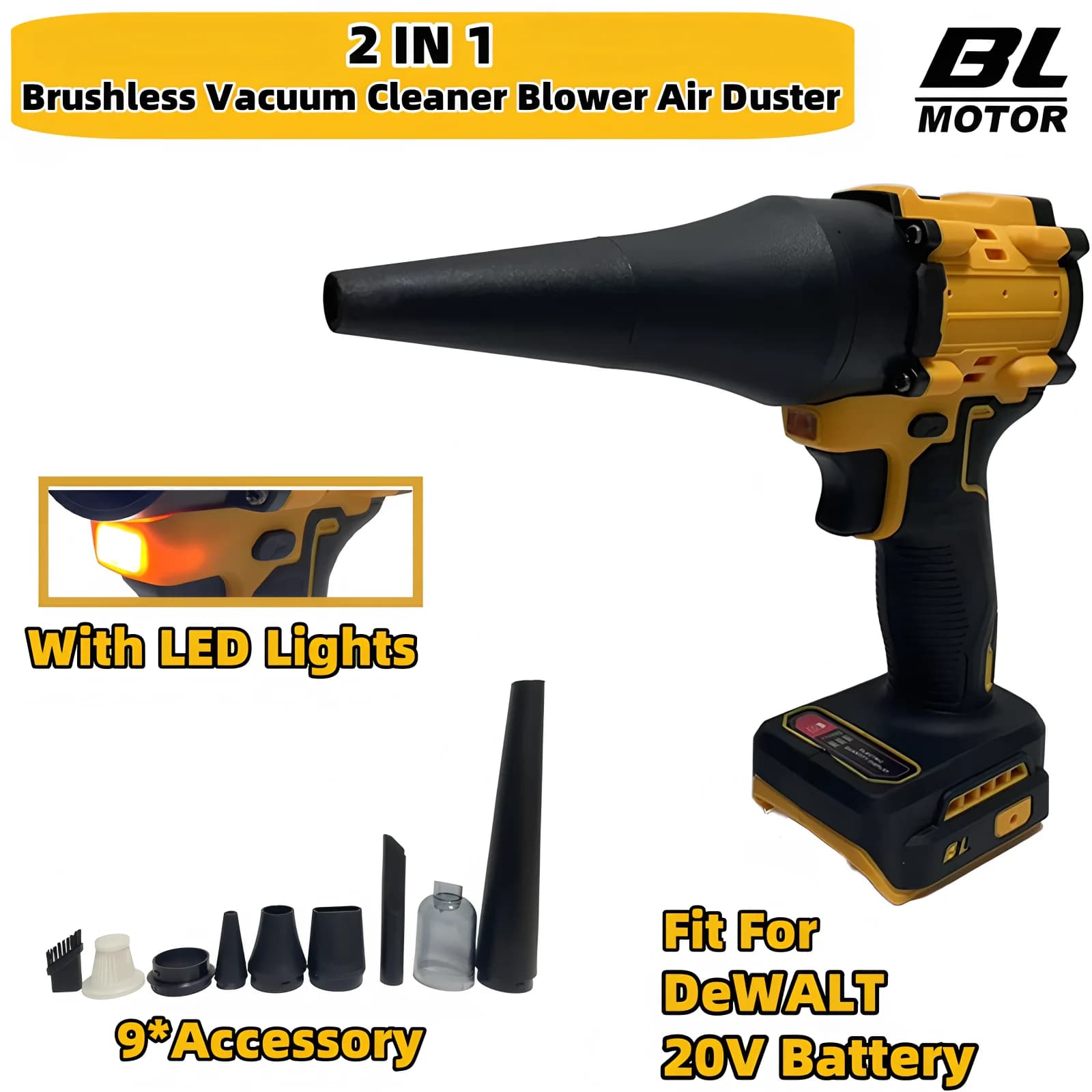 Aspirador de pó e ventilador 2 em 1 sem fio para DeWALT 20V com LED