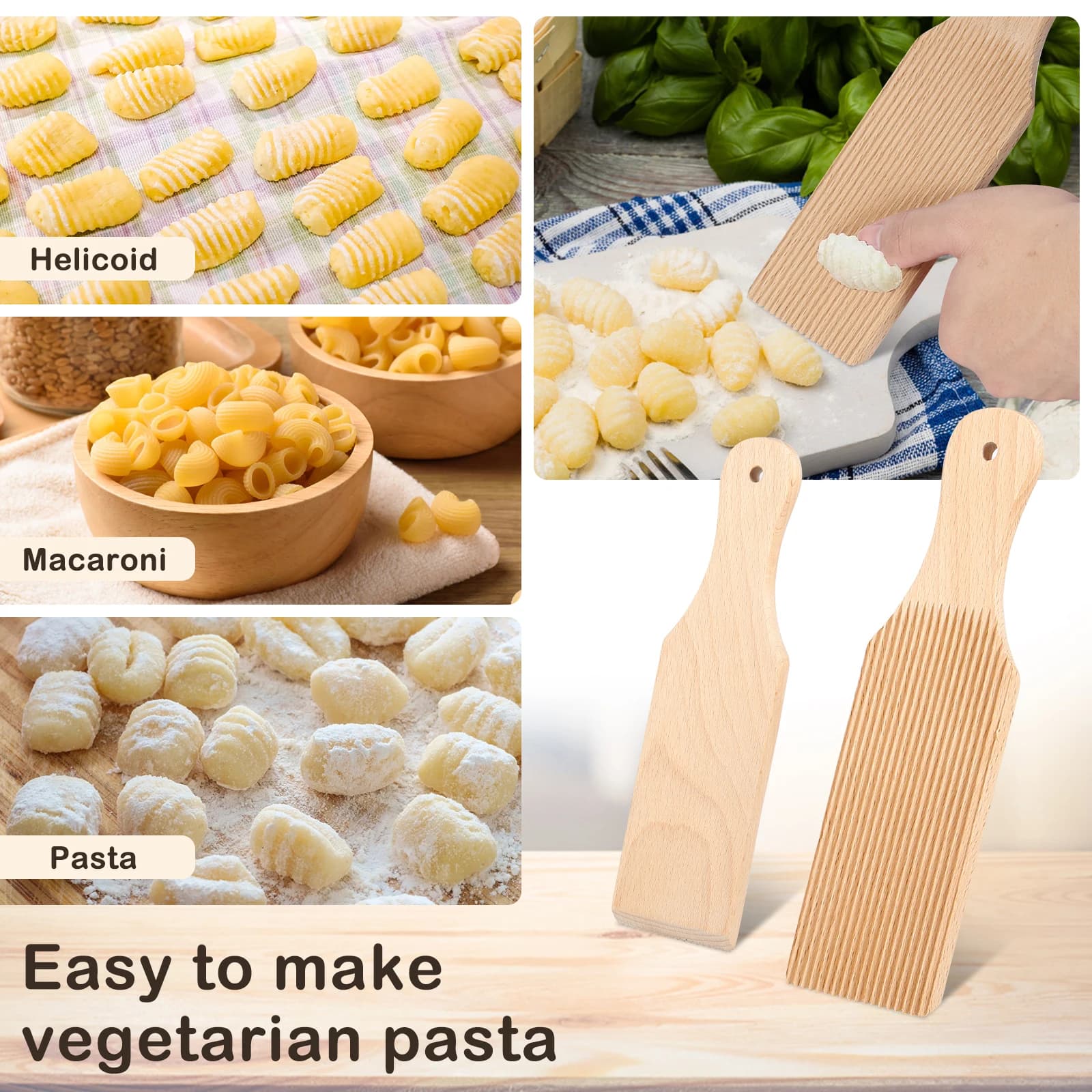 Kit 2 peças placa de madeira ondulada para fazer massa vegetariana como gnocchi, macarrão e pasta