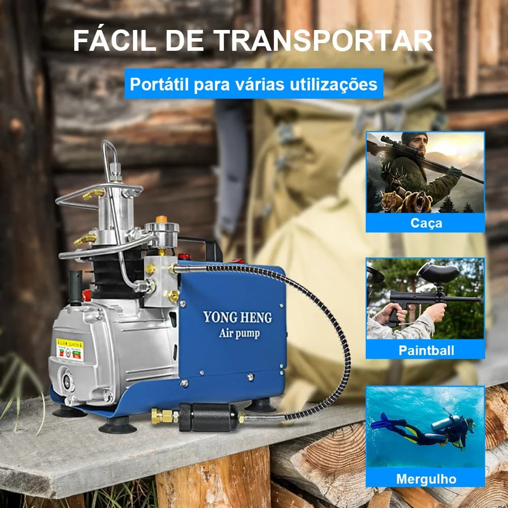 YONGHENG-PCP Compressor De Ar De Alta Pressão, Compressor Elétrico Ajustável Auto-Stop, PCP, Tanque Inflador De Mergulho, 300Bar, 4500Psi