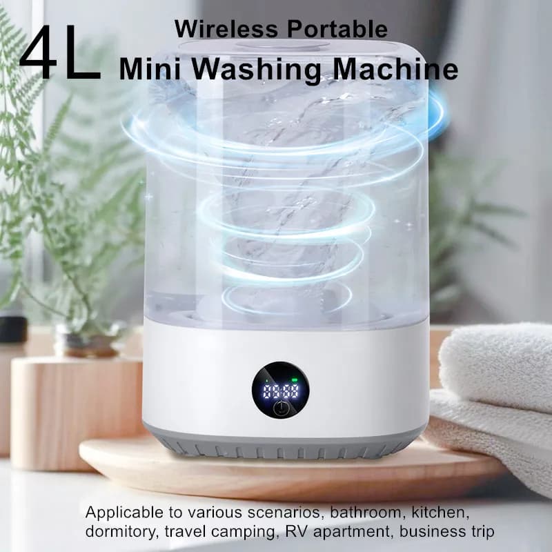 Máquina de Lavar Mini de 4L, 5000mAh, Totalmente Automática, Portátil, com Copo de Lavagem LED e Compacta para Roupas Infantis e Roupas Íntimas