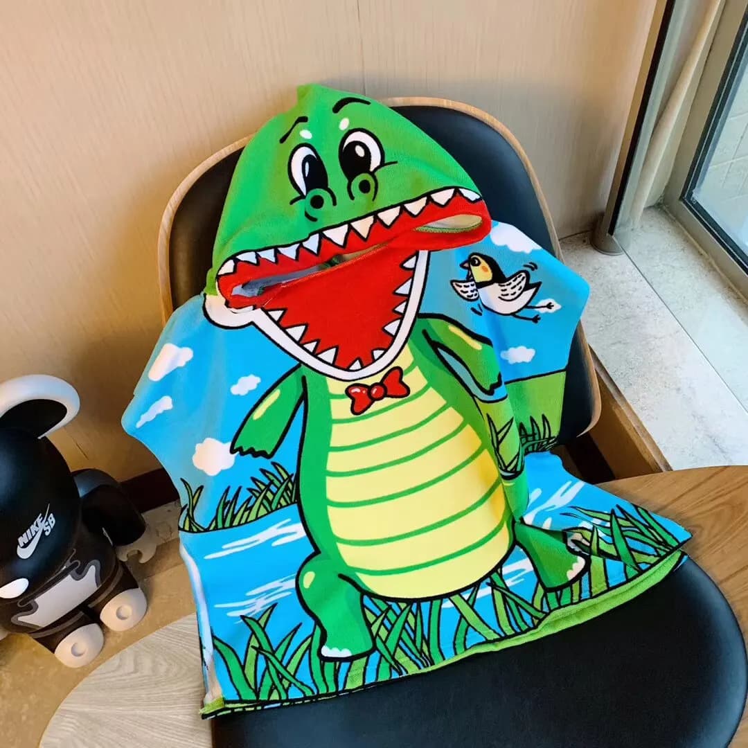 Manto infantil verde com capuz de crocodilo, estampa colorida em algodão macio para crianças