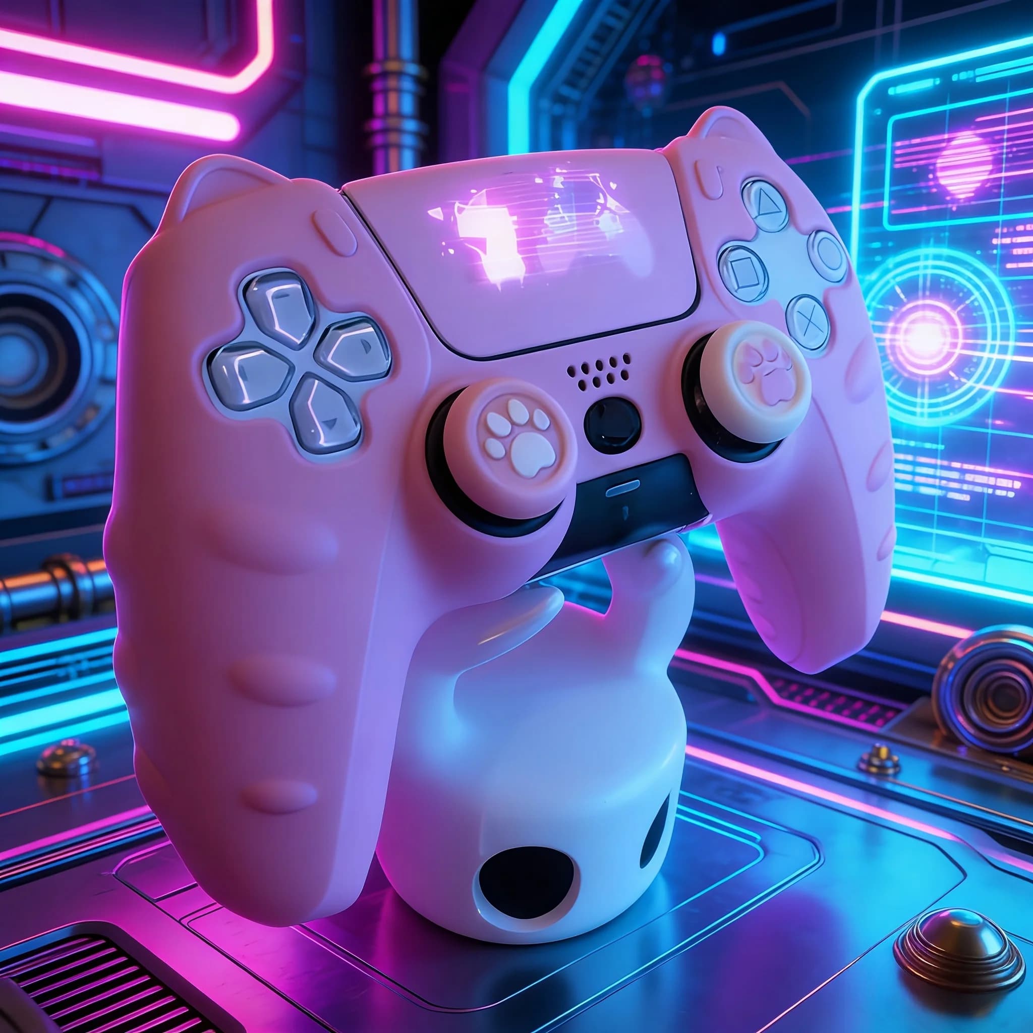 Suporte branco para controle gamer com design de chifres e patas, estilo criativo universal