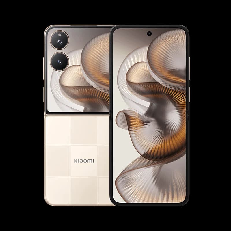 Smartphone Xiaomi MIX Flip 2 bege com design diamante, câmera Leica 50MP e tela 6.86 polegadas 120Hz
