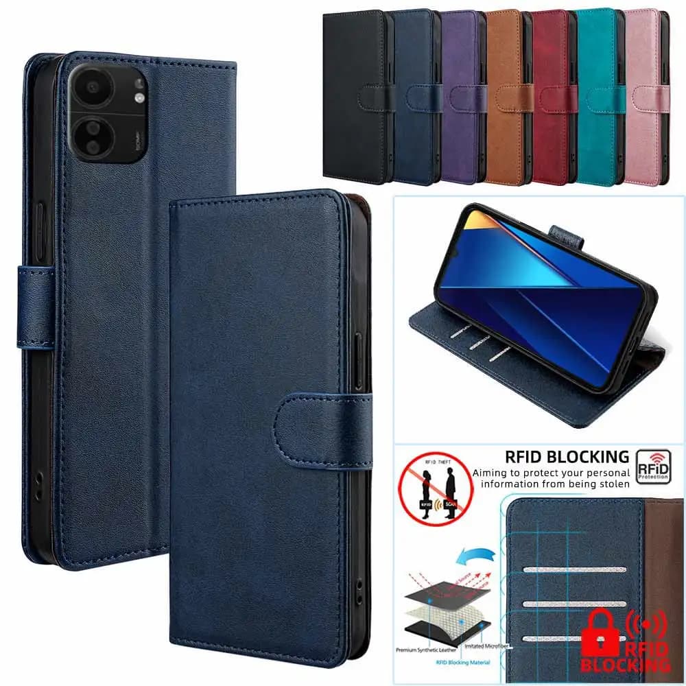 Capa de Couro com Fecho Magnético Azul para Xiaomi com Bloqueio RFID